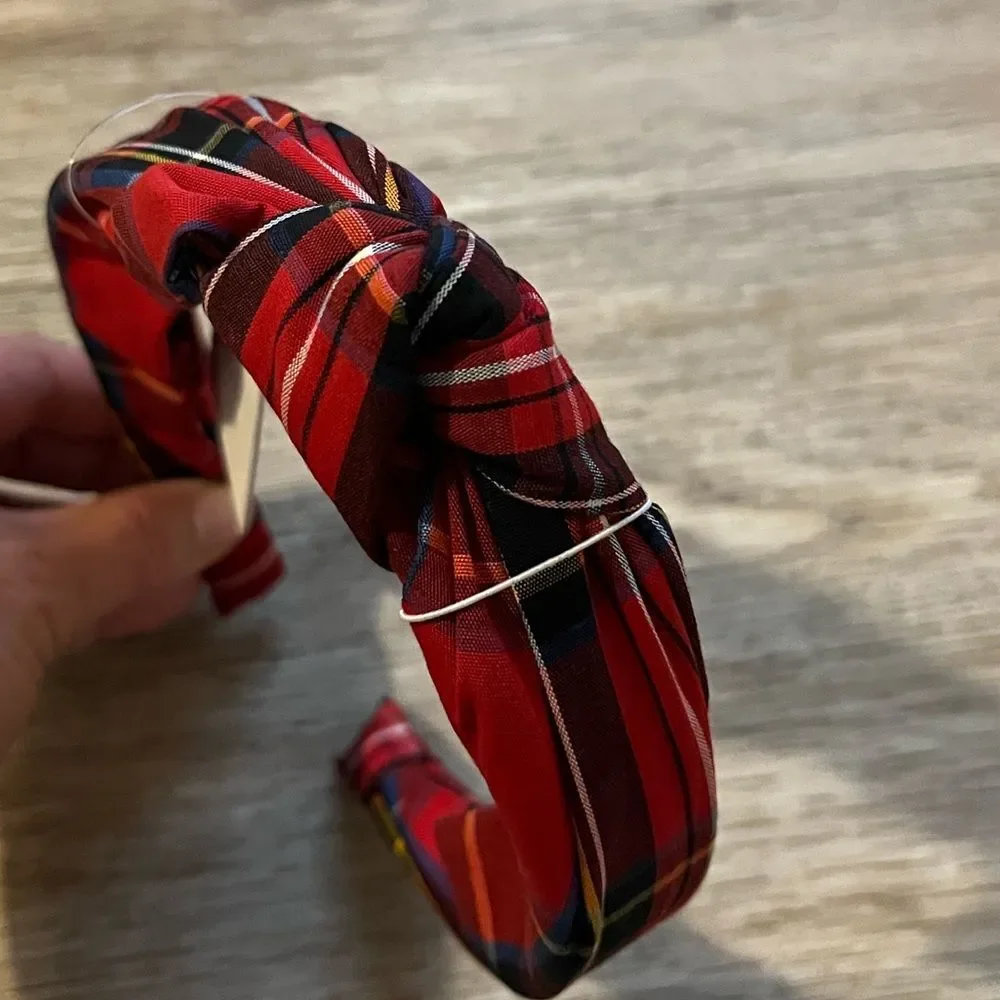 J Crew Women's Tartan Knot Headband Plaid Holiday Red